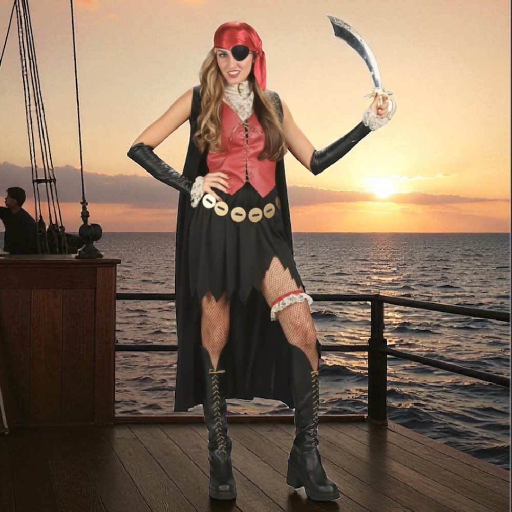 Costumes USA Womanโs Pirate Costume with Accessories